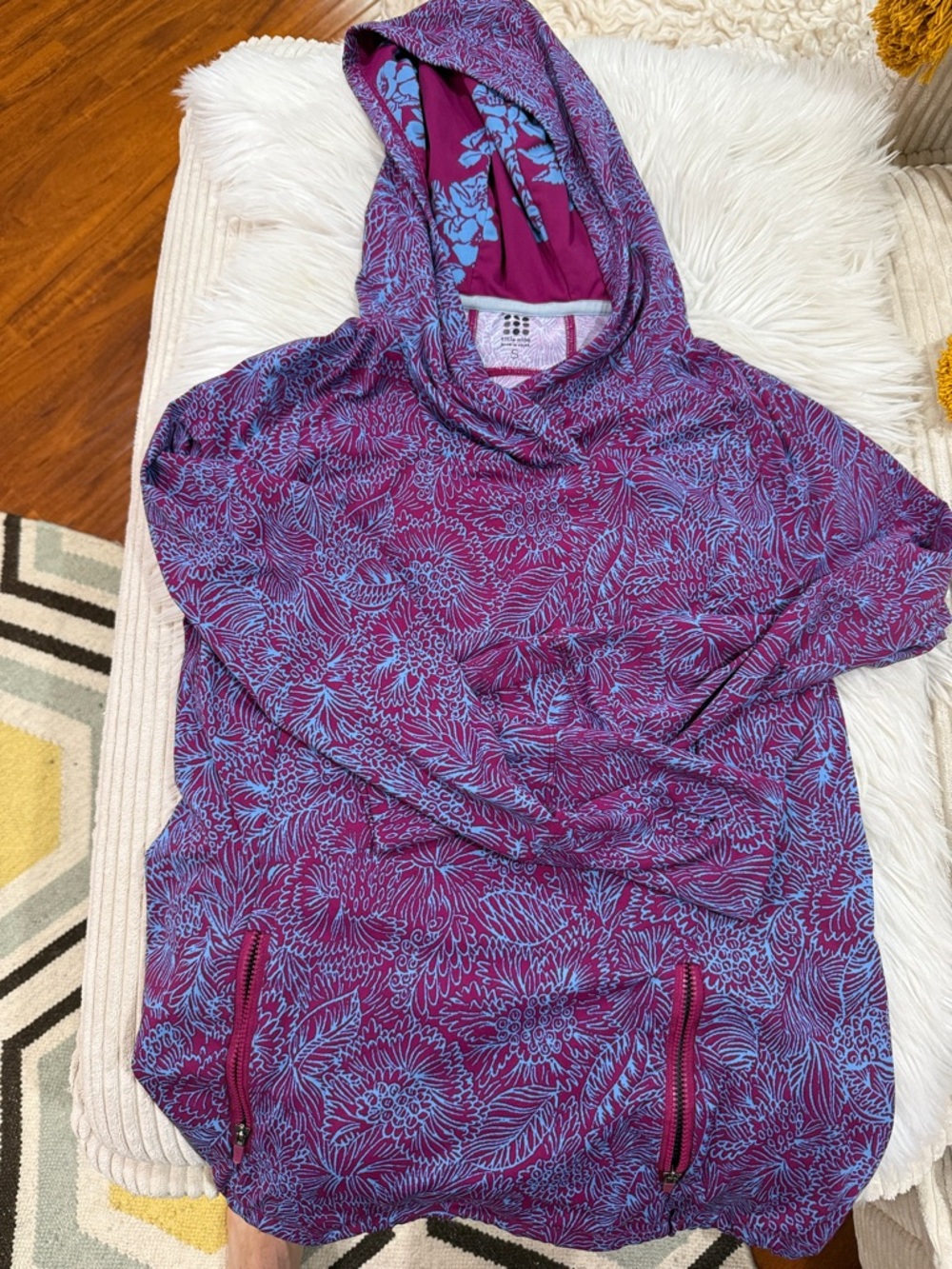 NWOT-Title Nine Swim Purple Floral Hooded Pullover. SPF 50. New!!